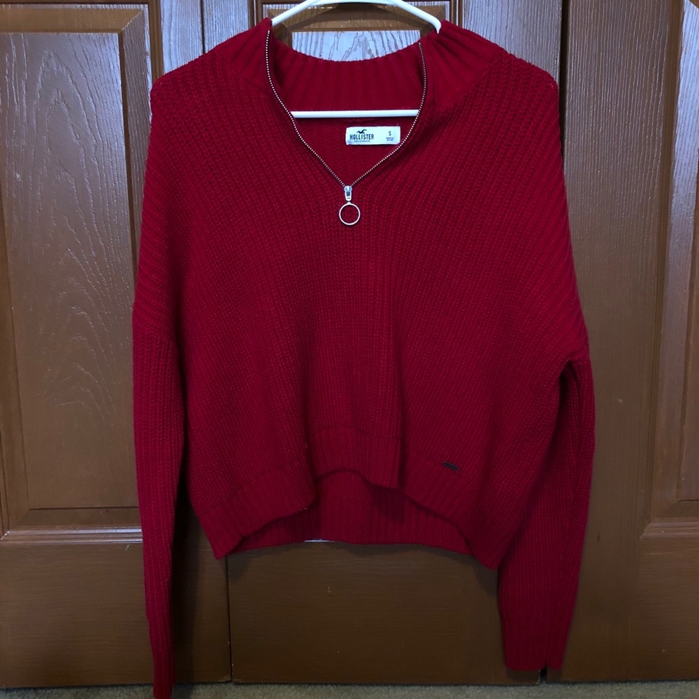 Red Hollister Quater zip sweater